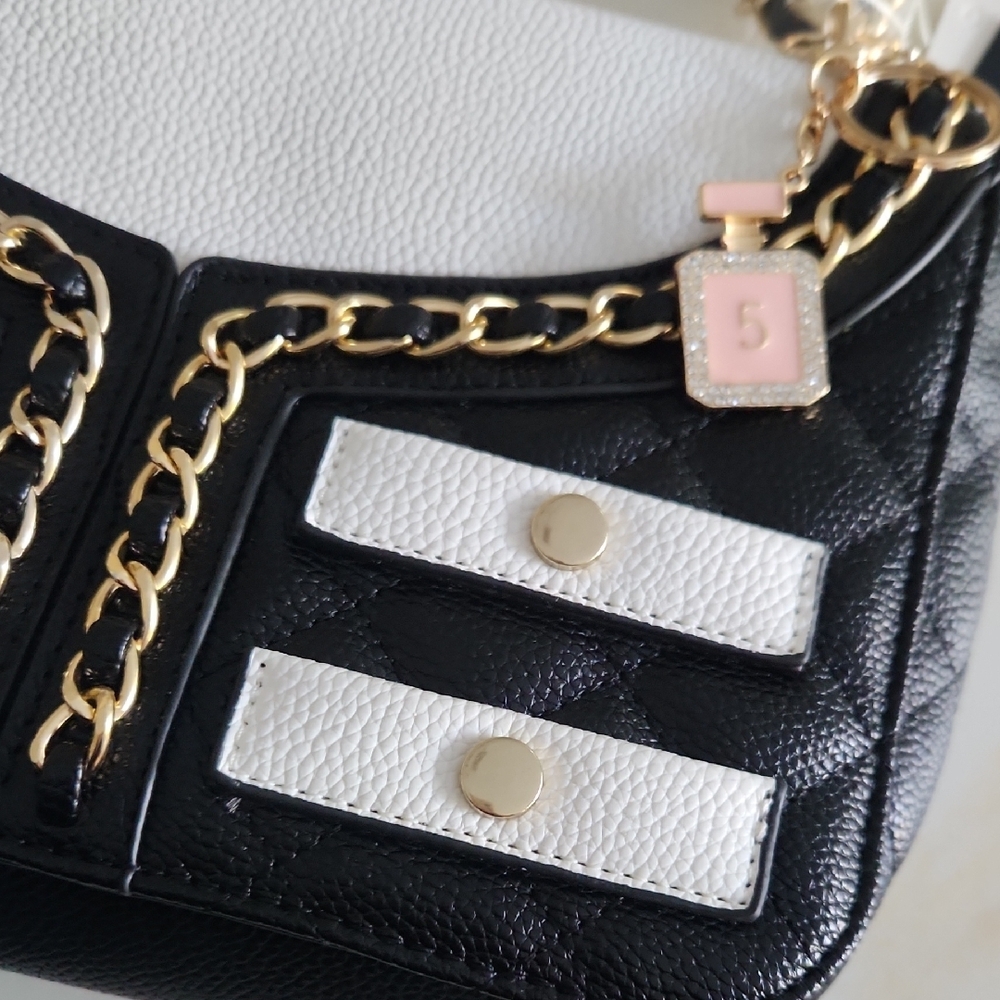 Elegant Black and White Vegan Leather Bag - Picture 2 of 10